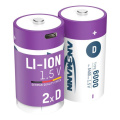 Ansmann D-size / Rechargeable Battery - 2× Mono D Li-ion Acku 6000 Mah, 2-fach Usb-c Charging Cable